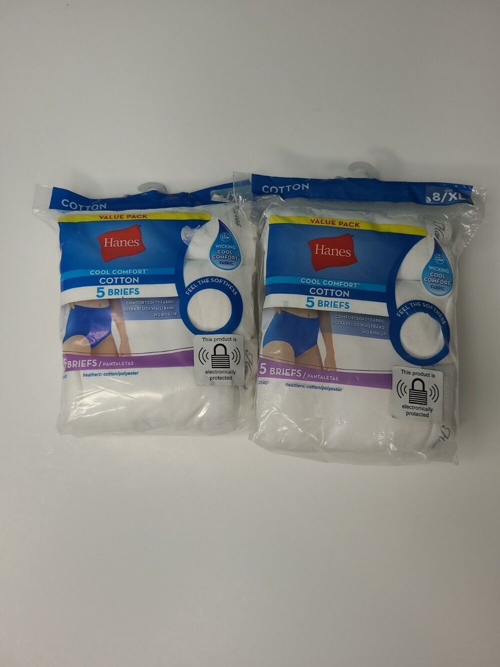 Hanes Women Cool Comfort White Cotton Briefs Sz 8/XL Panties 5 Pair (2 Packs)
